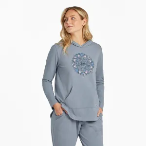 Women's Hand Drawn Butterfly Mandala Crusher-FLEX Hoodie Tunic Life is Good