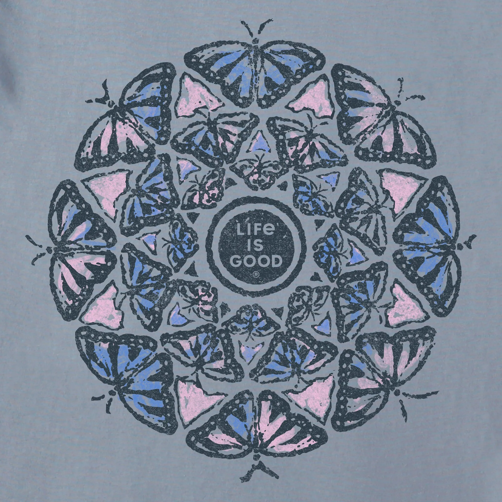 Women's Hand Drawn Butterfly Mandala Crusher-FLEX Hoodie Tunic Life is Good