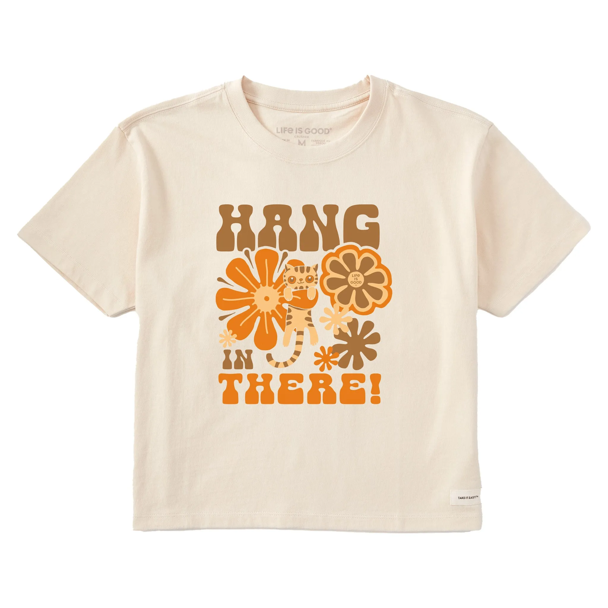 Women's Hang in There Cat Short Sleeve Crusher Boxy Tee Life is Good