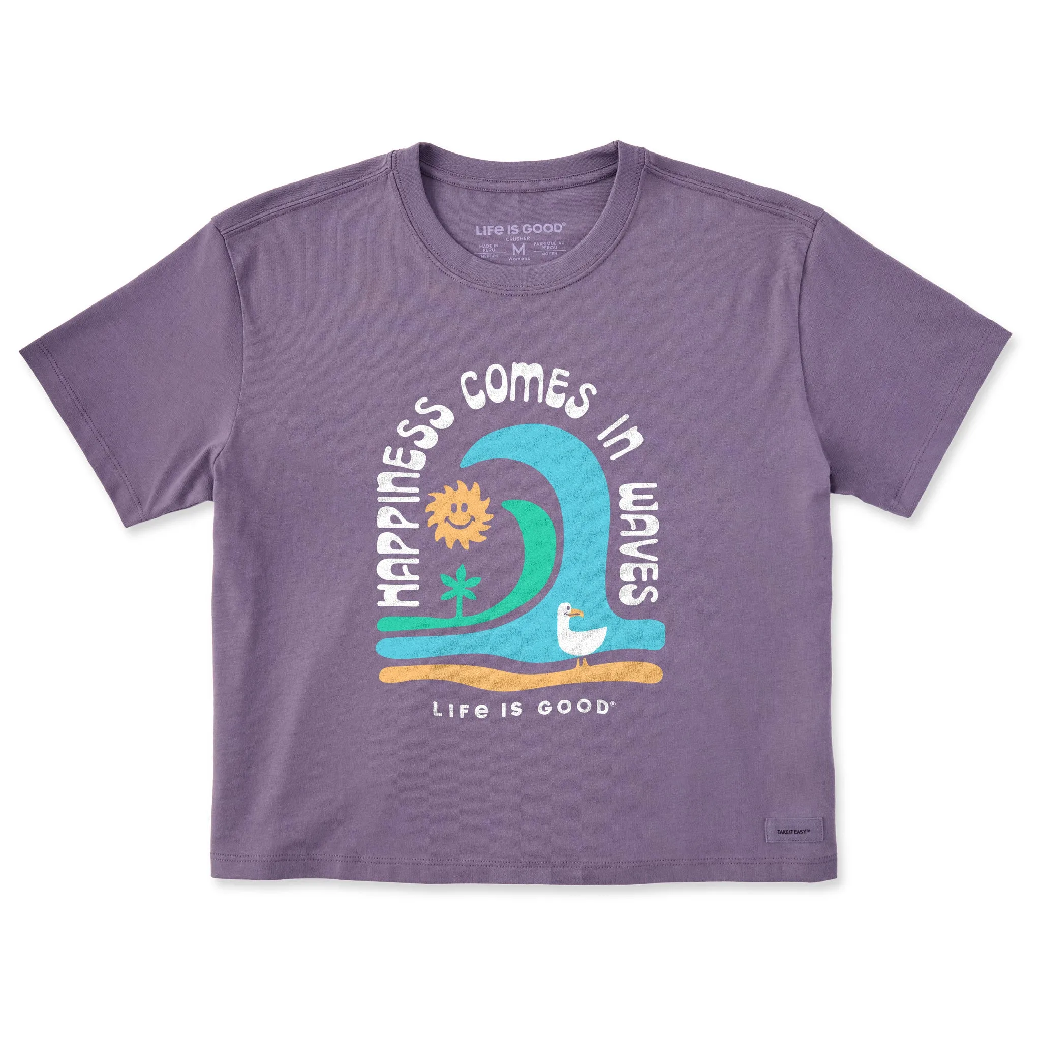 Women's Happiness Comes in Waves Short Sleeve Crusher Boxy Tee Life is Good