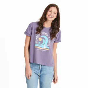 Women's Happiness Comes in Waves Short Sleeve Crusher Boxy Tee Life is Good