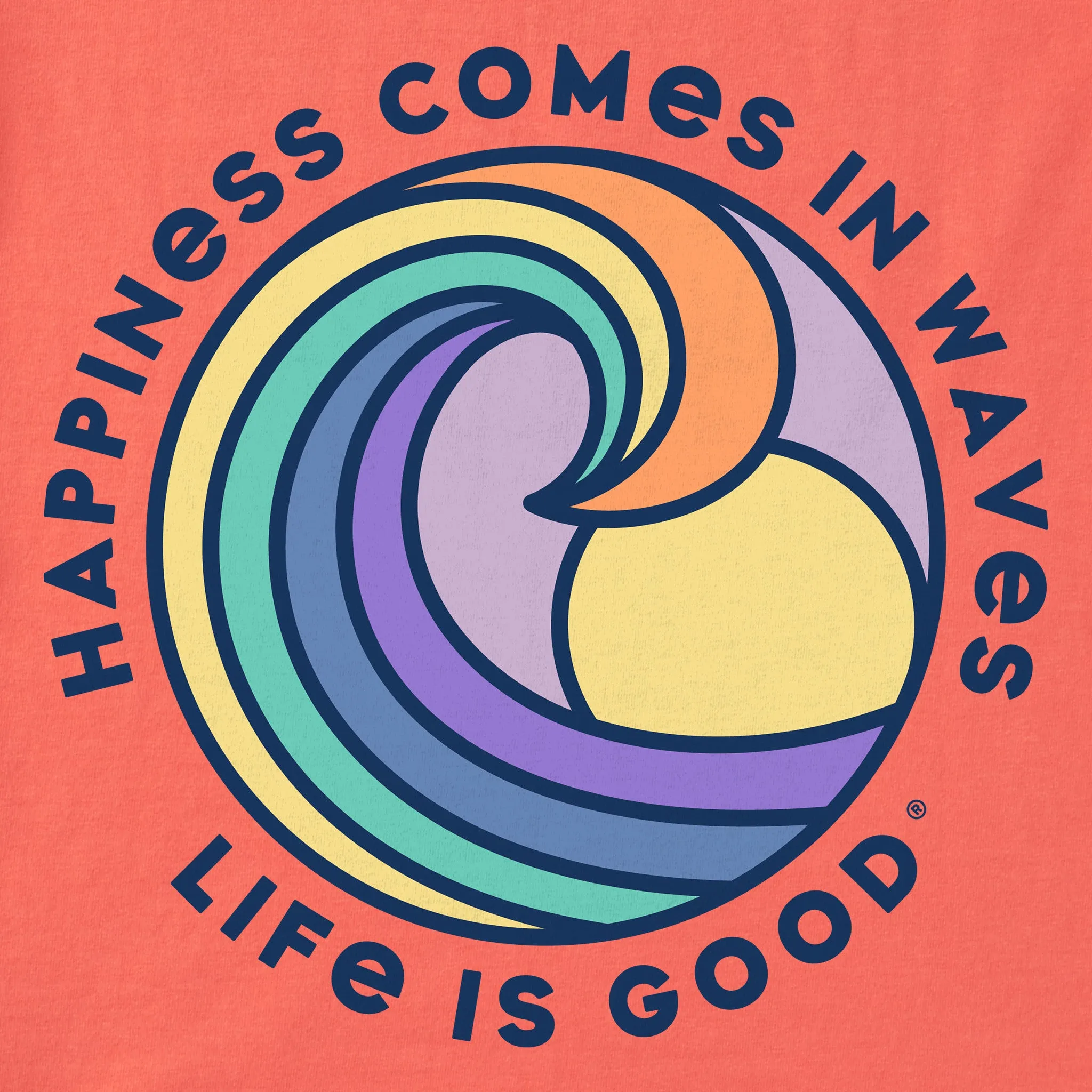 Women's Happiness Comes in Waves Spectrum Short Sleeve Crusher Boxy Tee Life is Good