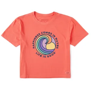Women's Happiness Comes in Waves Spectrum Short Sleeve Crusher Boxy Tee Life is Good