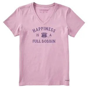 Women's Happiness is a Full Bobbin Short Sleeve Vee Life is Good