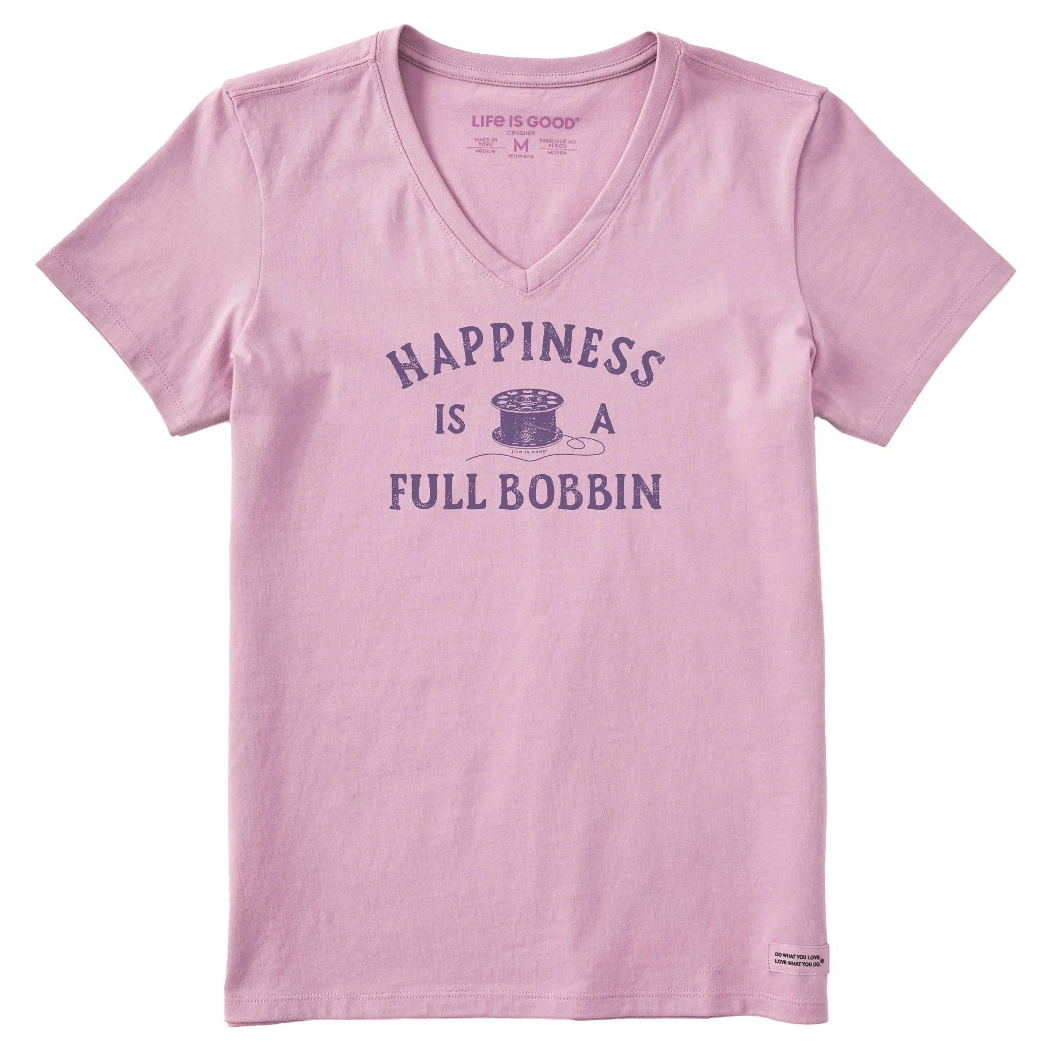 Women's Happiness is a Full Bobbin Short Sleeve Vee Life is Good