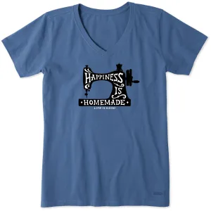 Women's Happiness Sewing Machine Short Sleeve Crusher Vee Life is Good