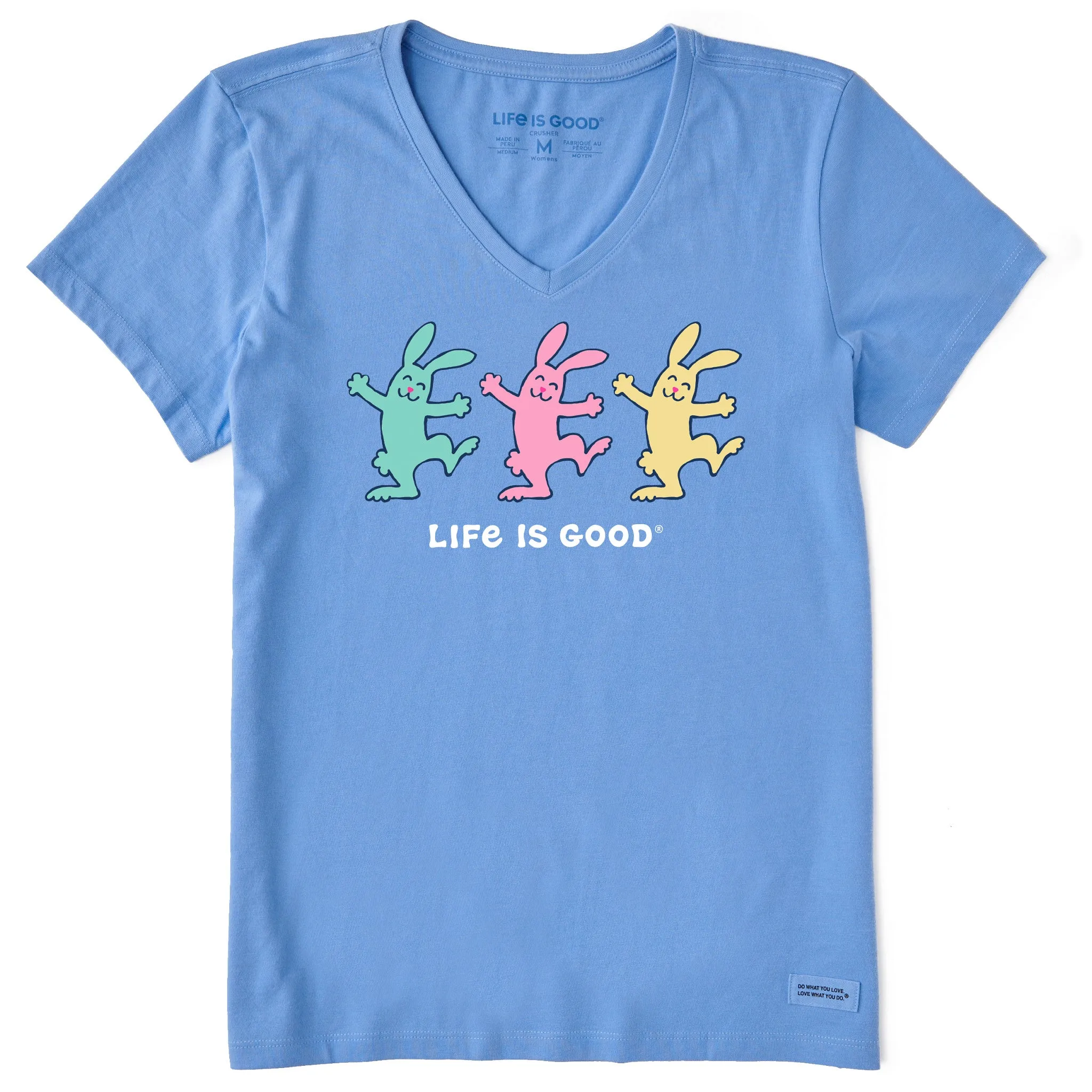 Women's Happy Bunnies Short Sleeve Crusher Vee Life is Good