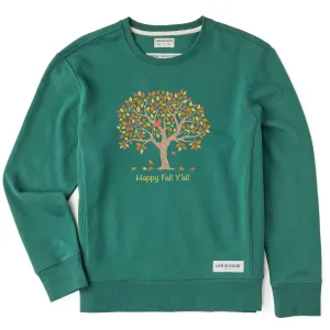 Women's Happy Fall Y'All Tree Simply True Fleece Crew Life is Good
