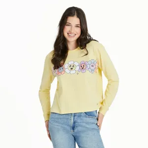 Women's Happy Go Lucky Flowers Long Sleeve Crusher Boxy Tee Life is Good