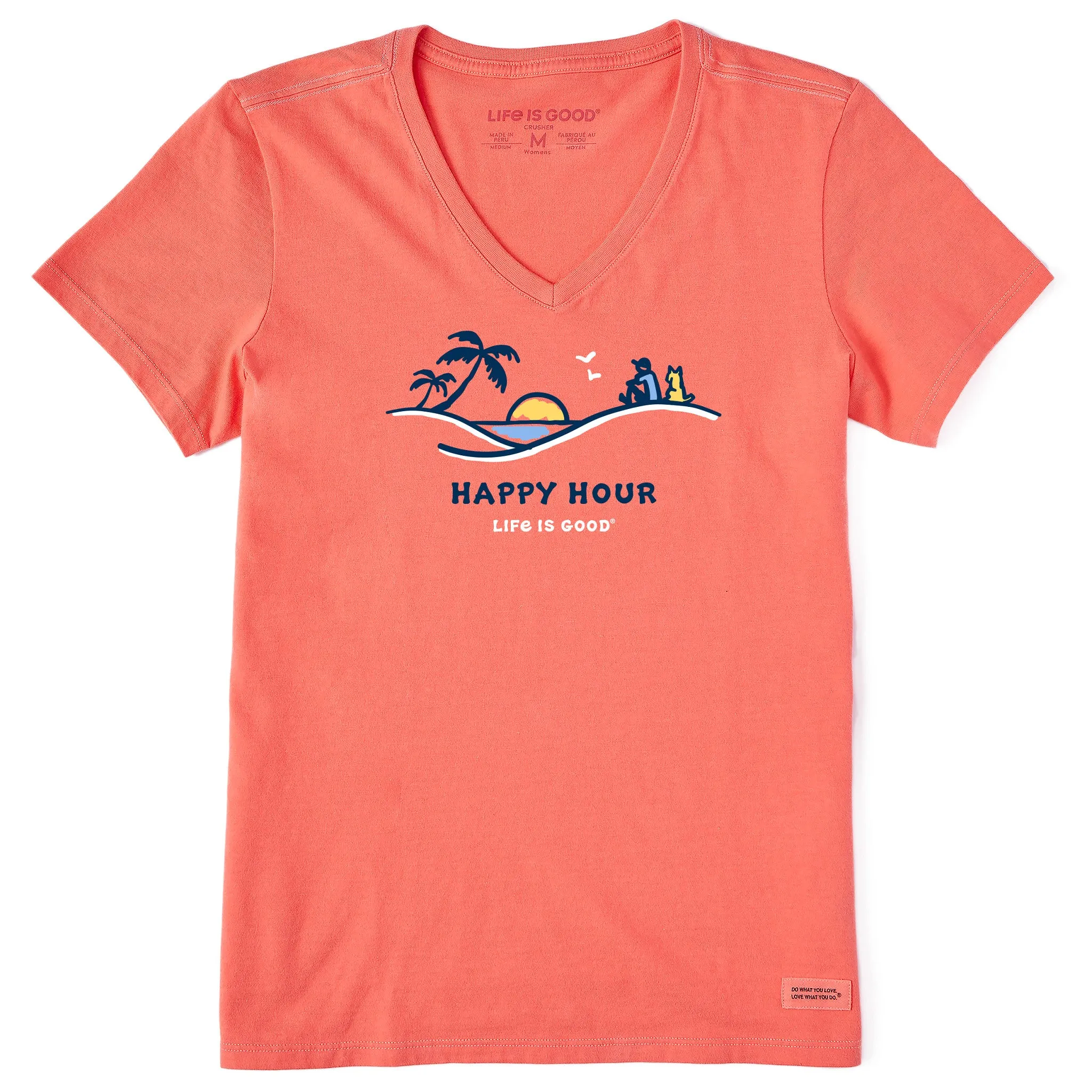 Women's Happy Hour Palm Sunset Short Sleeve Vee Life is Good
