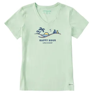 Women's Happy Hour Palm Sunset Short Sleeve Vee Life is Good