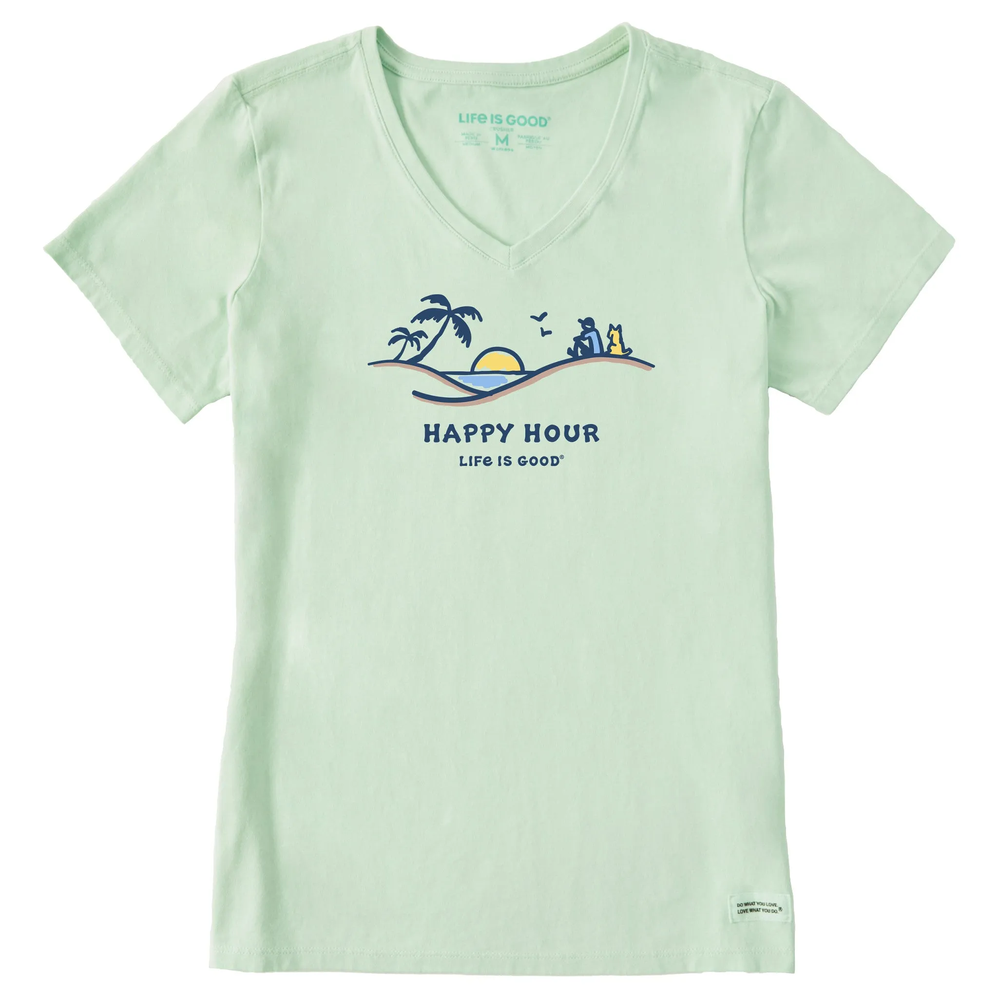 Women's Happy Hour Palm Sunset Short Sleeve Vee Life is Good