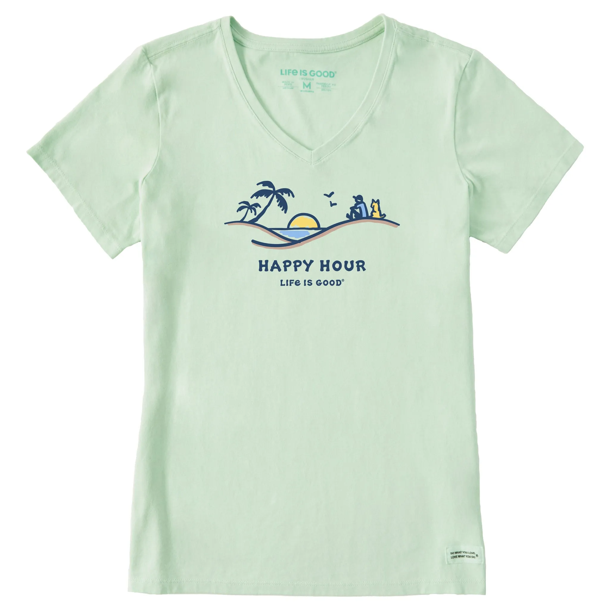 Women's Happy Hour Palm Sunset Short Sleeve Vee Life is Good