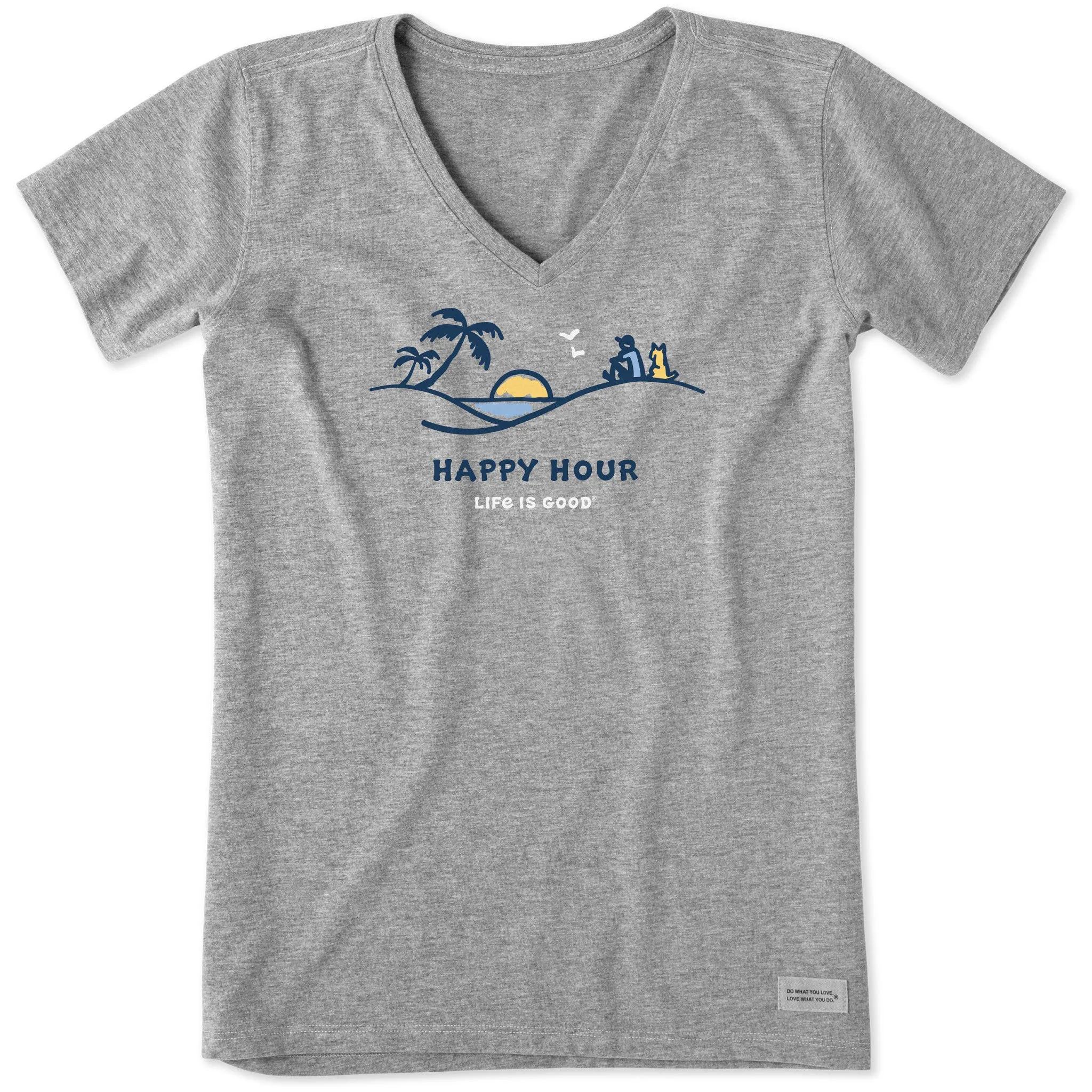 Women's Happy Hour Palm Sunset Short Sleeve Vee Life is Good