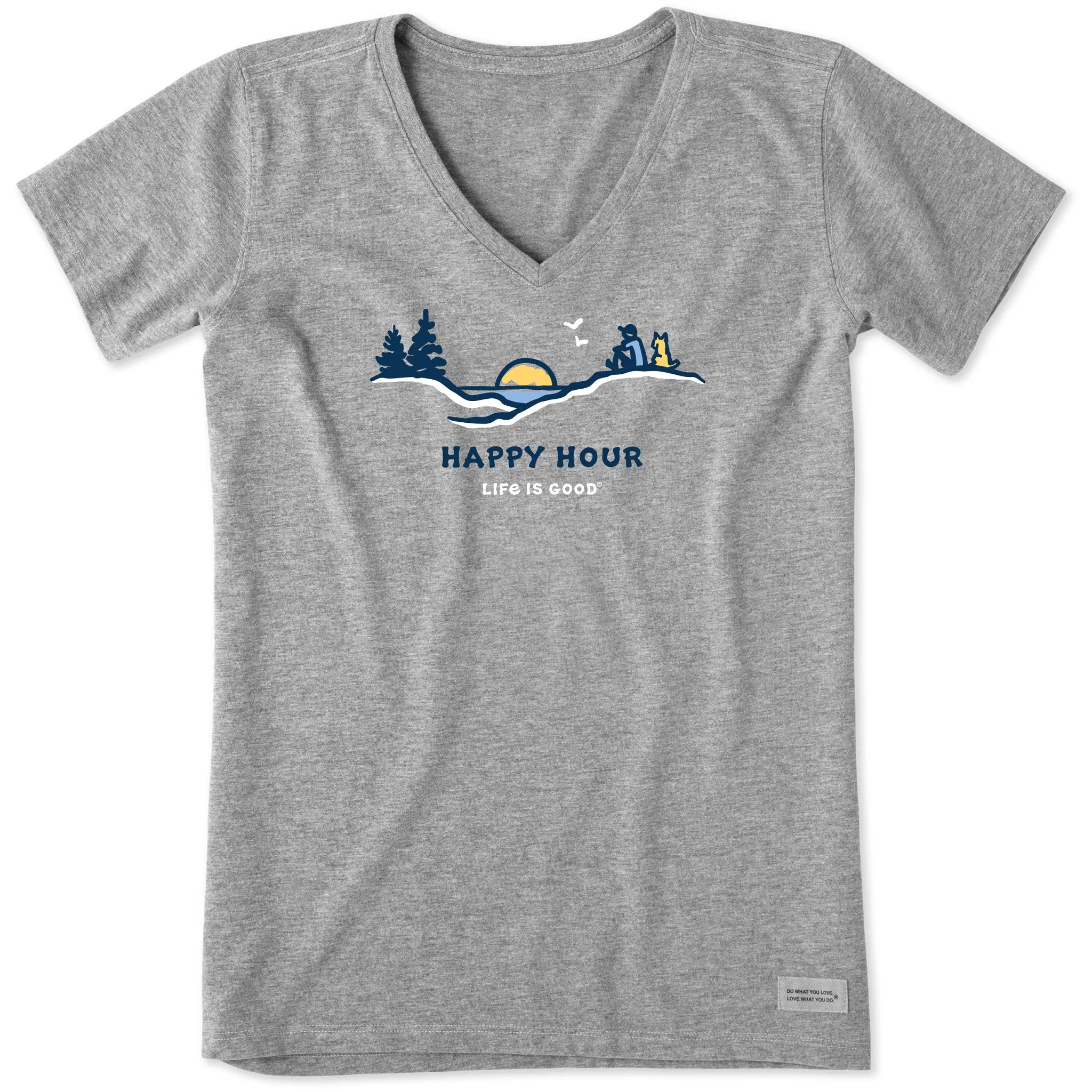 Women's Happy Hour Pine Sunset Short Sleeve Vee Life is Good
