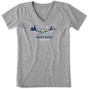 Women's Happy Hour Pine Sunset Short Sleeve Vee Life is Good