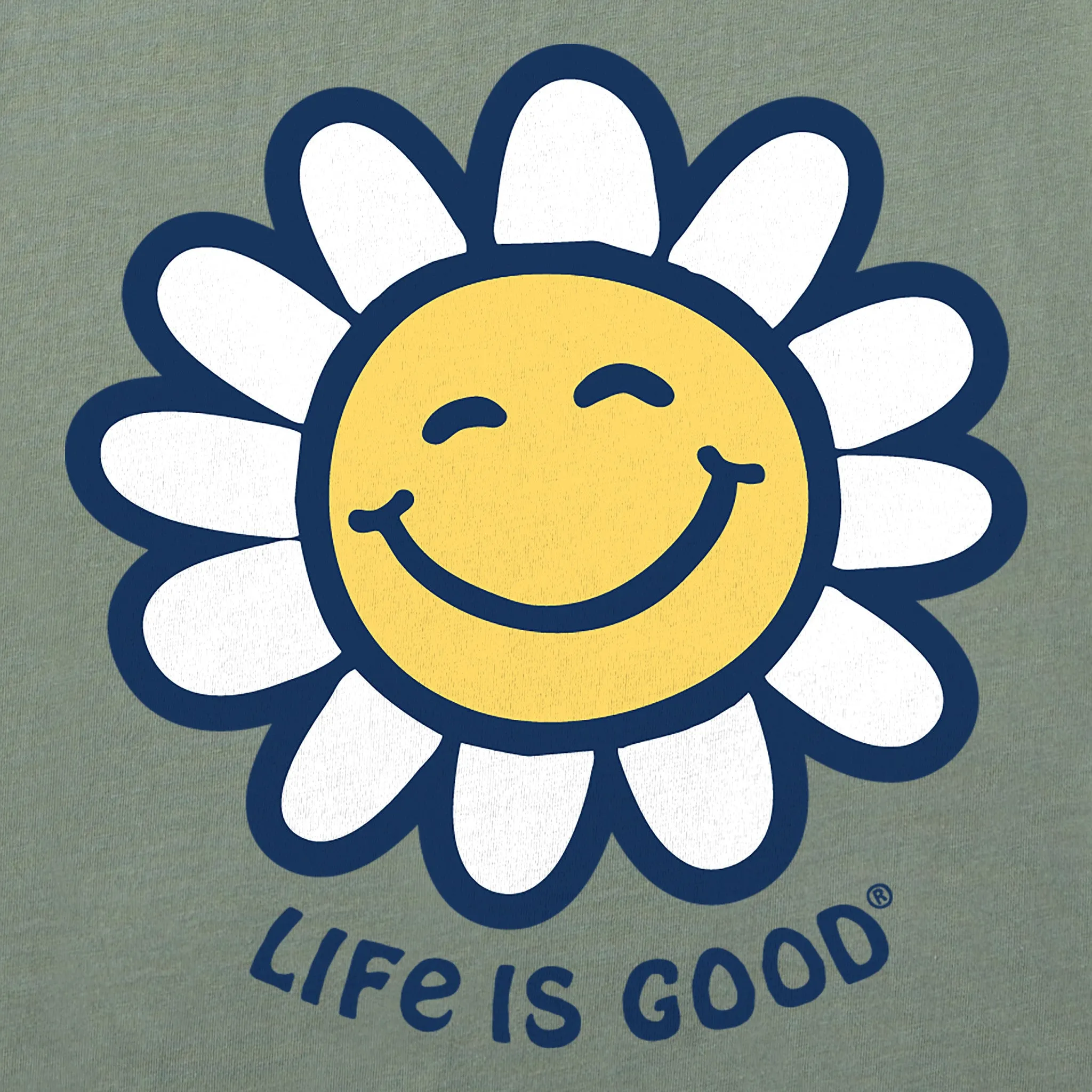Women's Happy Smile Daisy Short Sleeve Crusher Vee Life is Good