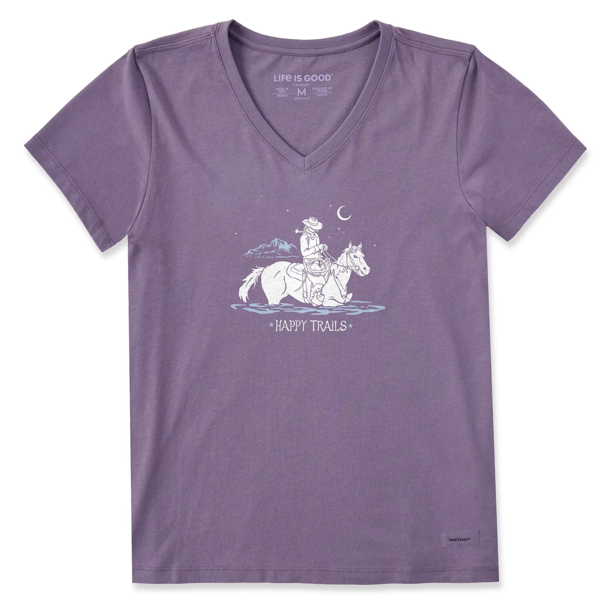 Women's Happy Trails Cowgirl Short Sleeve Crusher Vee Life is Good