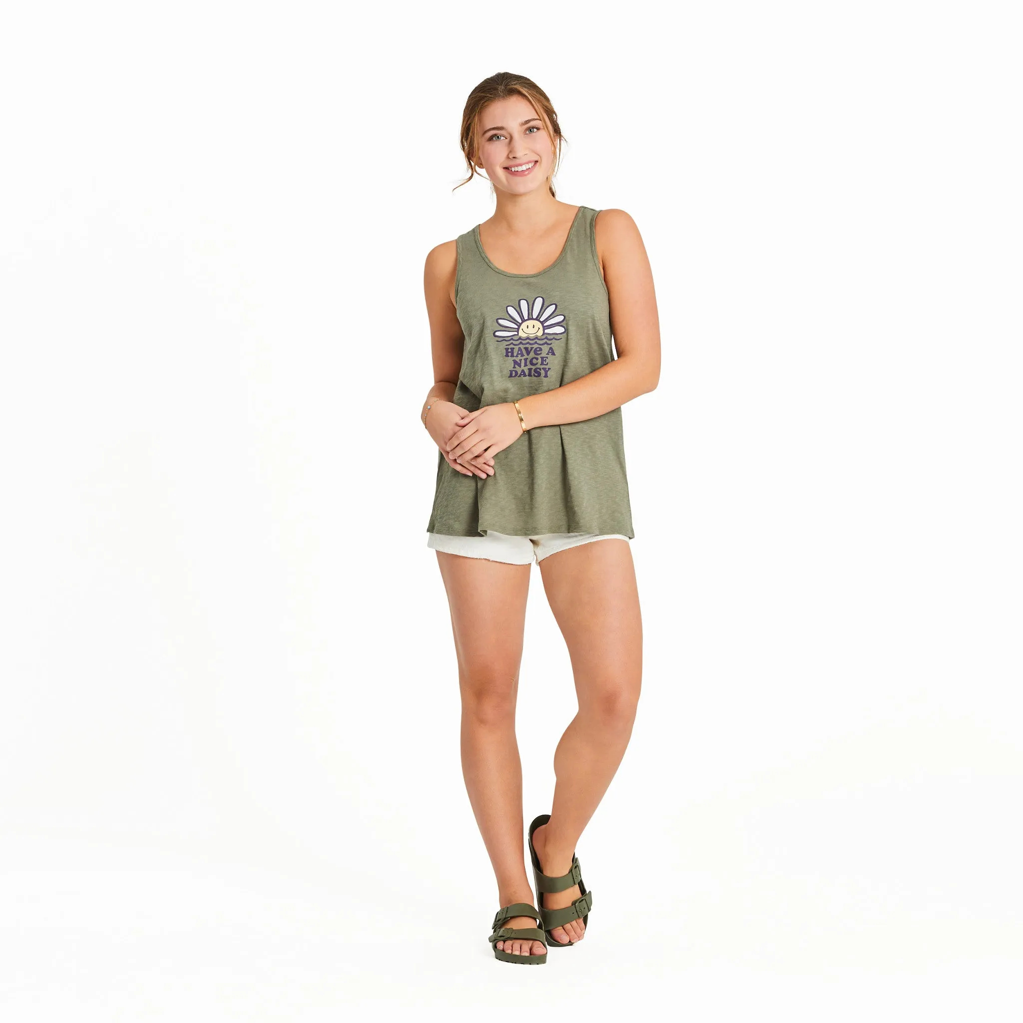 Women's Have a Nice Daisy Sunset Textured Slub Tank Life is Good