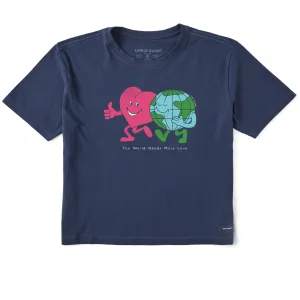 Women's Heart & World Needs More Love Short Sleeve Crusher Boxy Tee Life is Good