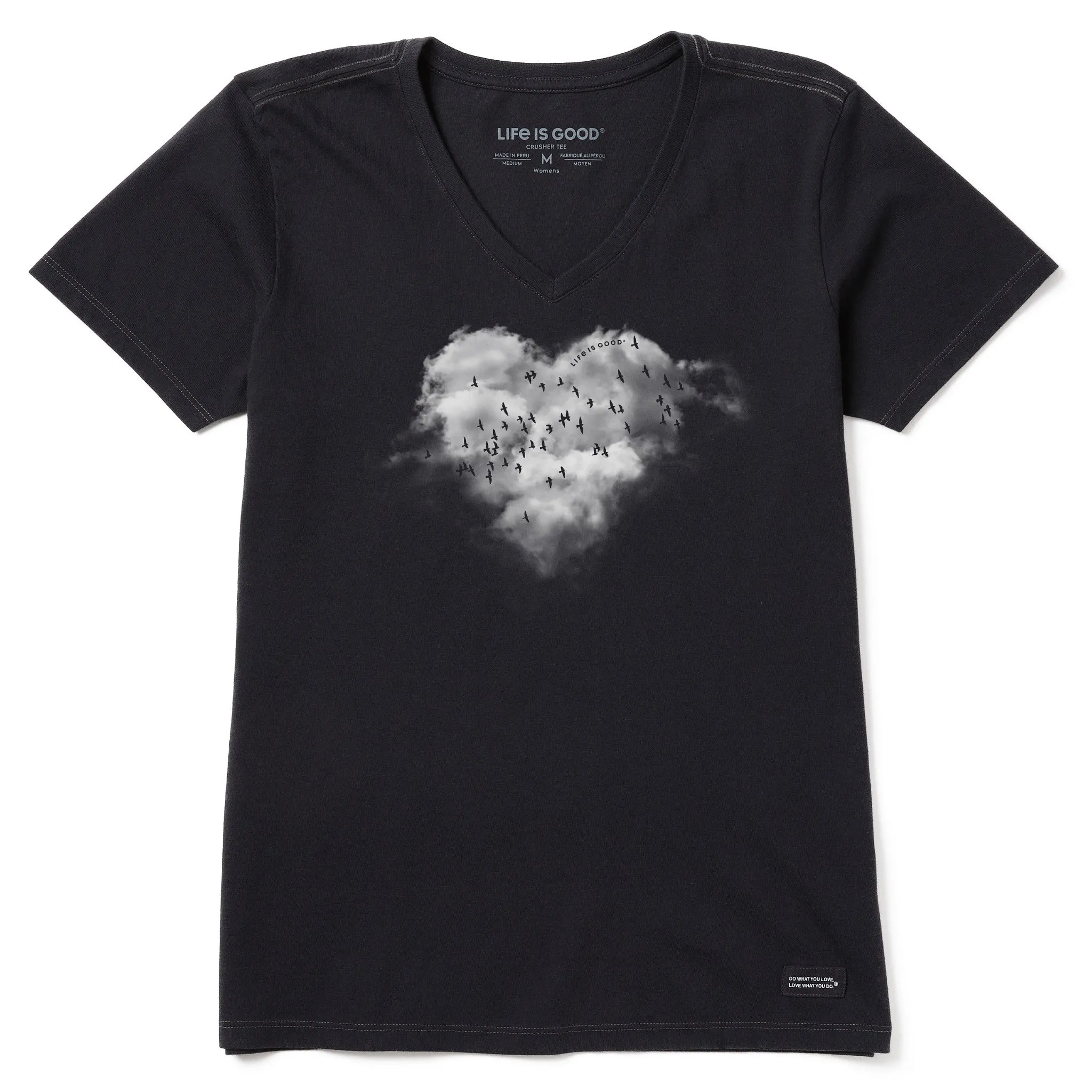 Women's Heart Clouds Short Sleeve Vee Life is Good