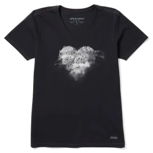 Women's Heart Clouds Short Sleeve Vee Life is Good