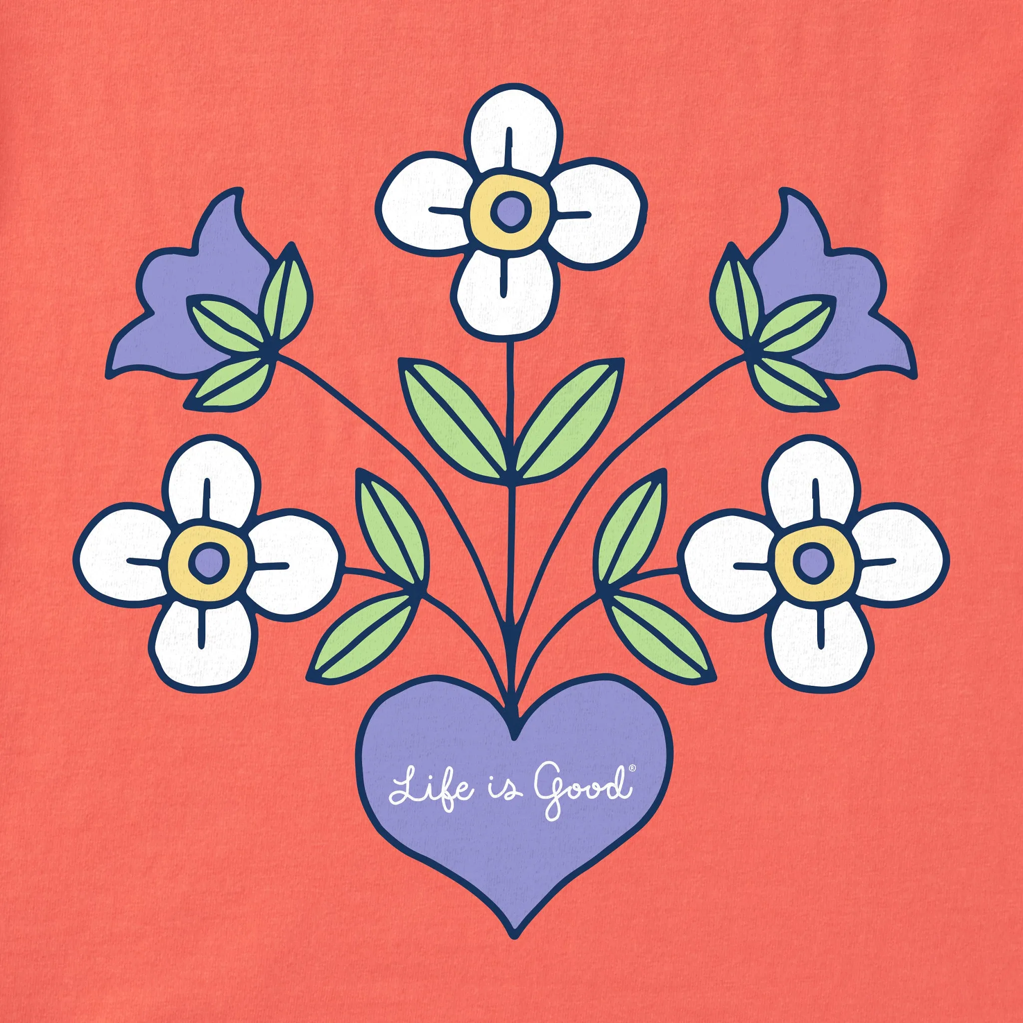 Women's Heart Flowers Short Sleeve Vee Life is Good
