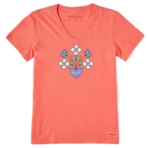 Women's Heart Flowers Short Sleeve Vee Life is Good