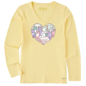 Women's Heart of Cats Long Sleeve Crusher Vee Life is Good