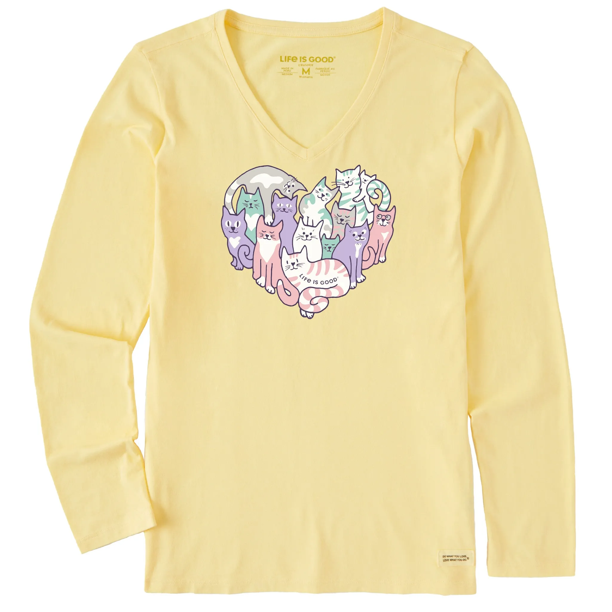 Women's Heart of Cats Long Sleeve Crusher Vee Life is Good