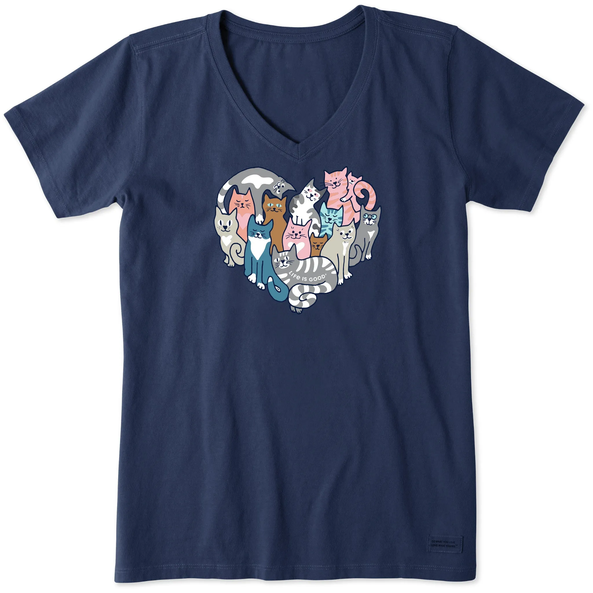Women's Heart of Cats Short Sleeve Vee Life is Good
