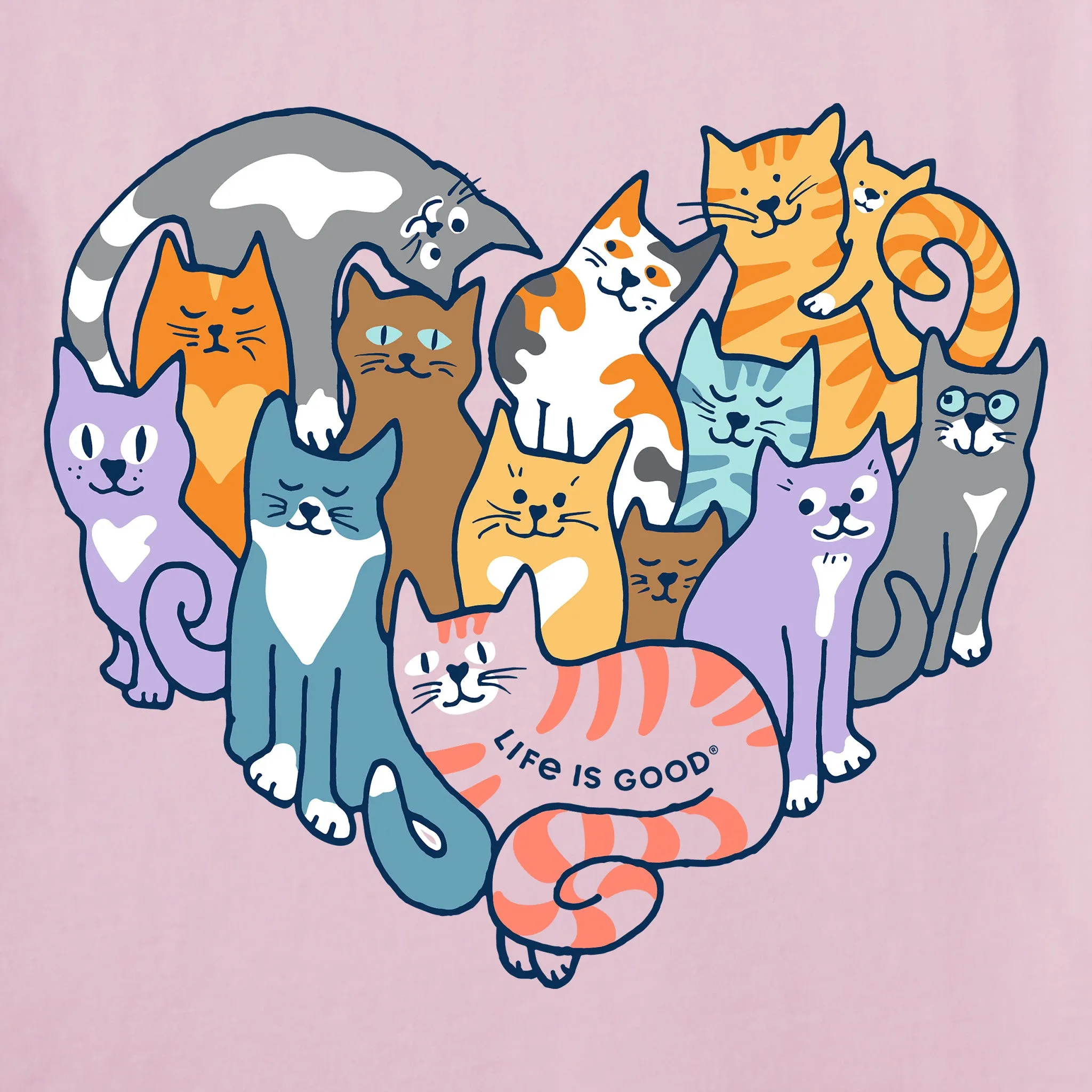 Women's Heart of Cats Short Sleeve Vee Life is Good