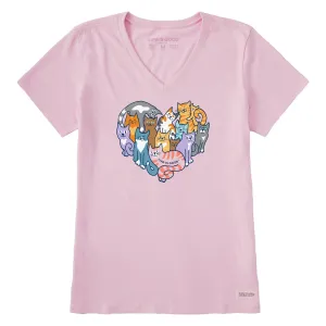 Women's Heart of Cats Short Sleeve Vee Life is Good