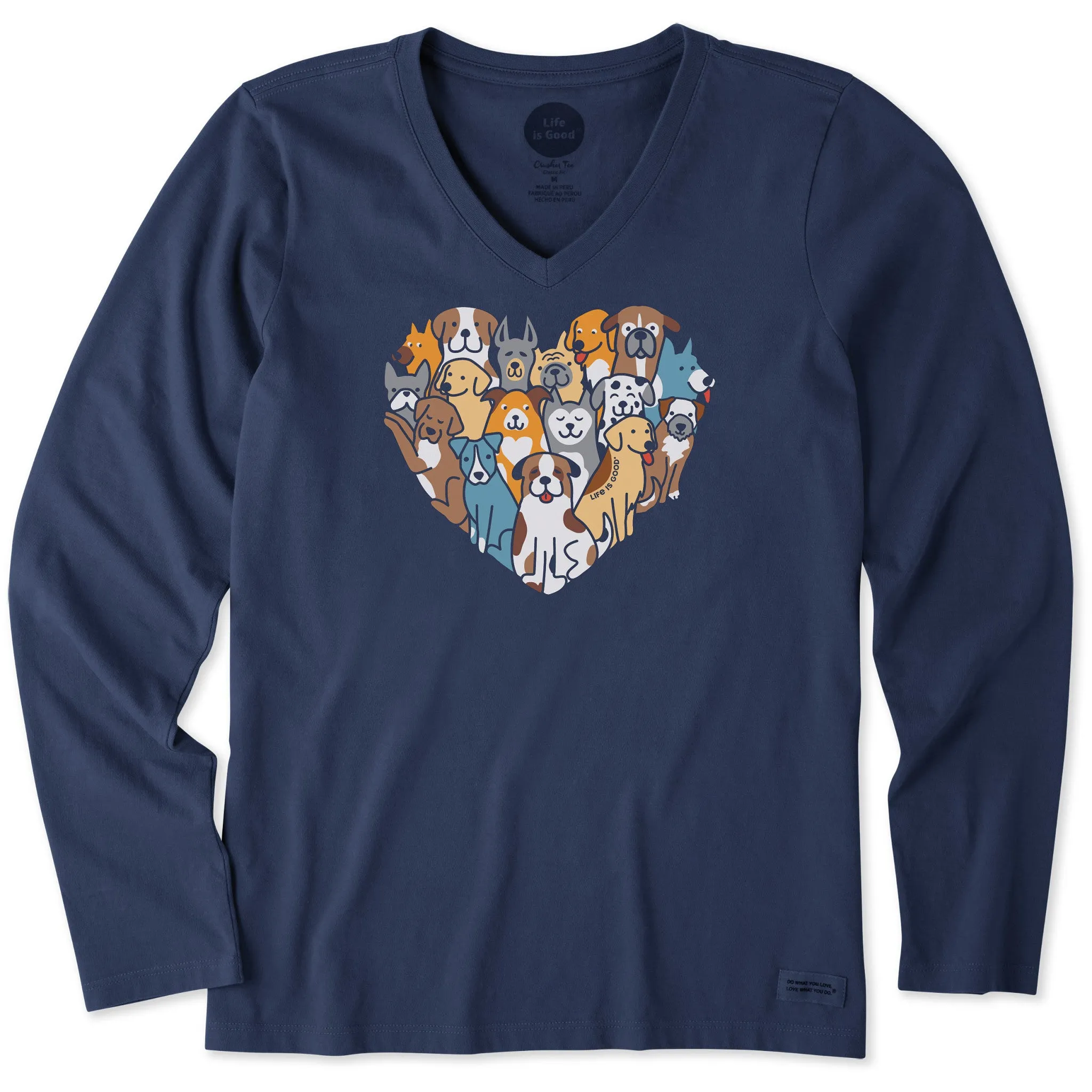 Women's Heart of Dogs Long Sleeve Crusher Vee Life is Good