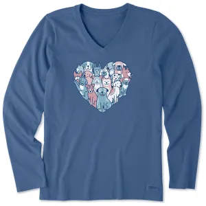 Women's Heart of Dogs Long Sleeve Crusher Vee Life is Good