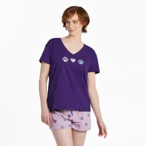 Women's Heart Paw Trio Snuggle Up Relaxed Sleep Vee Life is Good