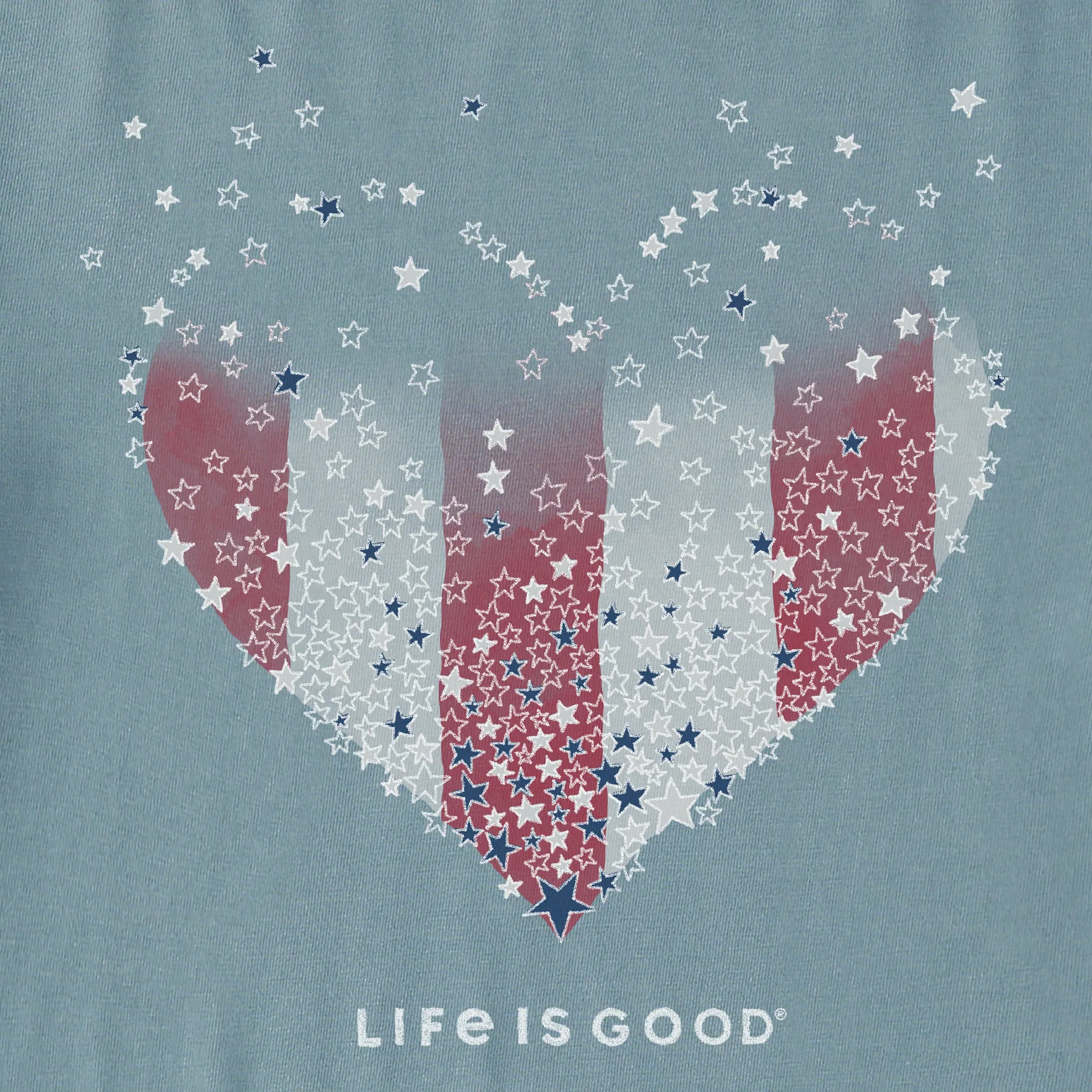 Women's Heart Stars and Stripes Short Sleeve Crusher Vee Life is Good