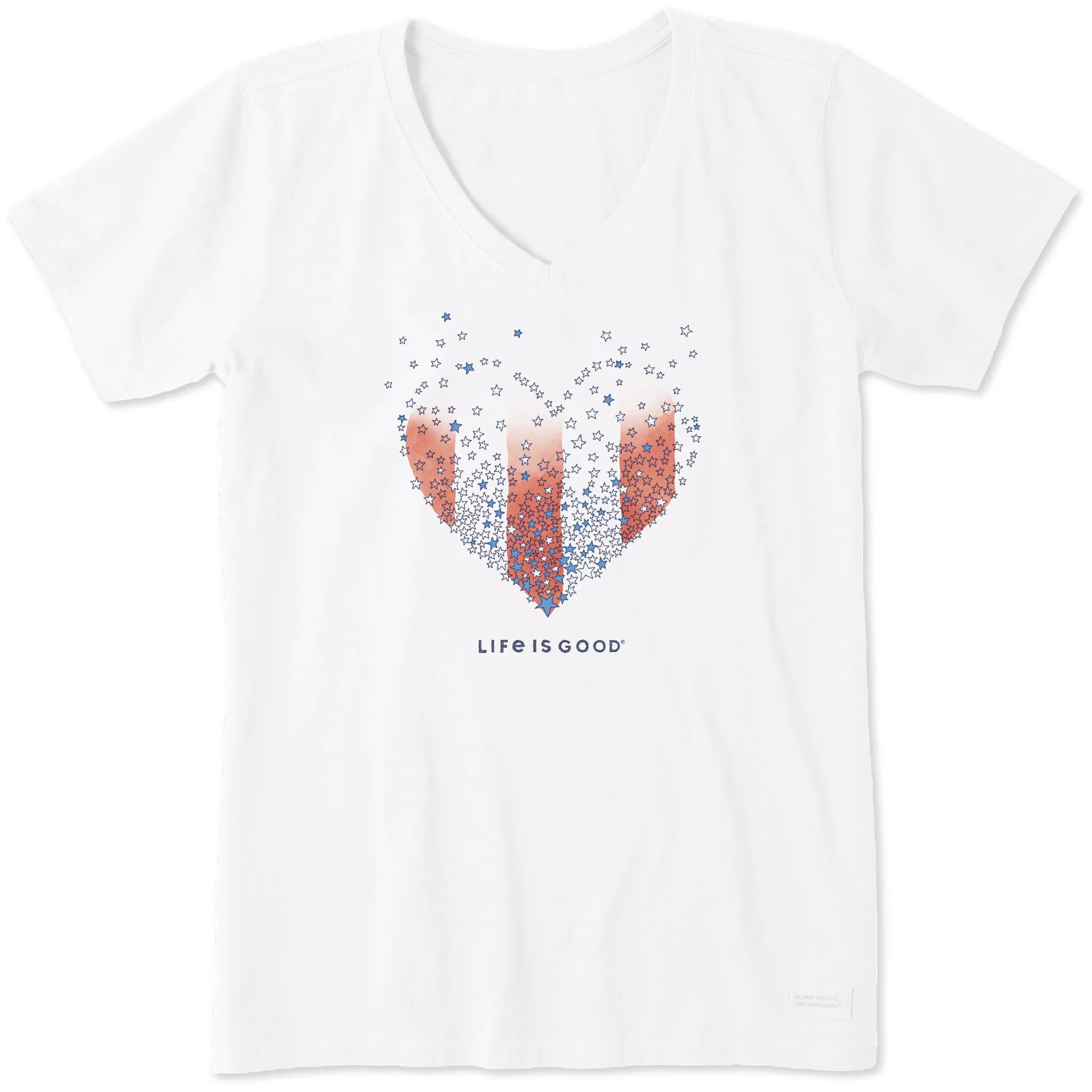Women's Heart Stars and Stripes Short Sleeve Crusher Vee Life is Good