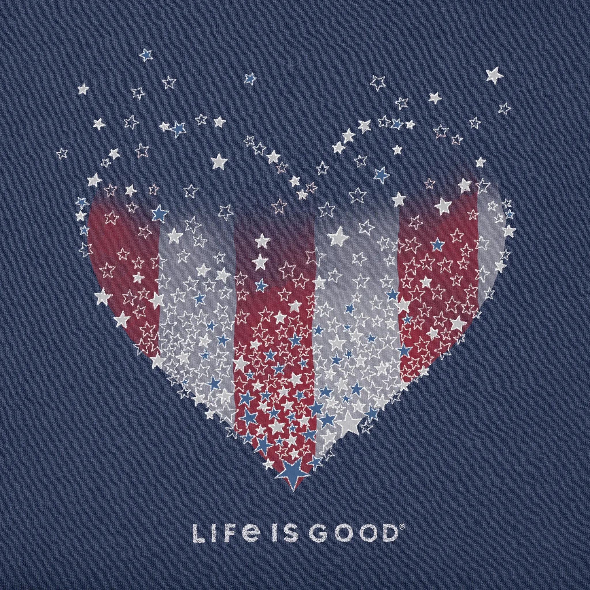 Women's Heart Stars and Stripes Short Sleeve Crusher Vee Life is Good