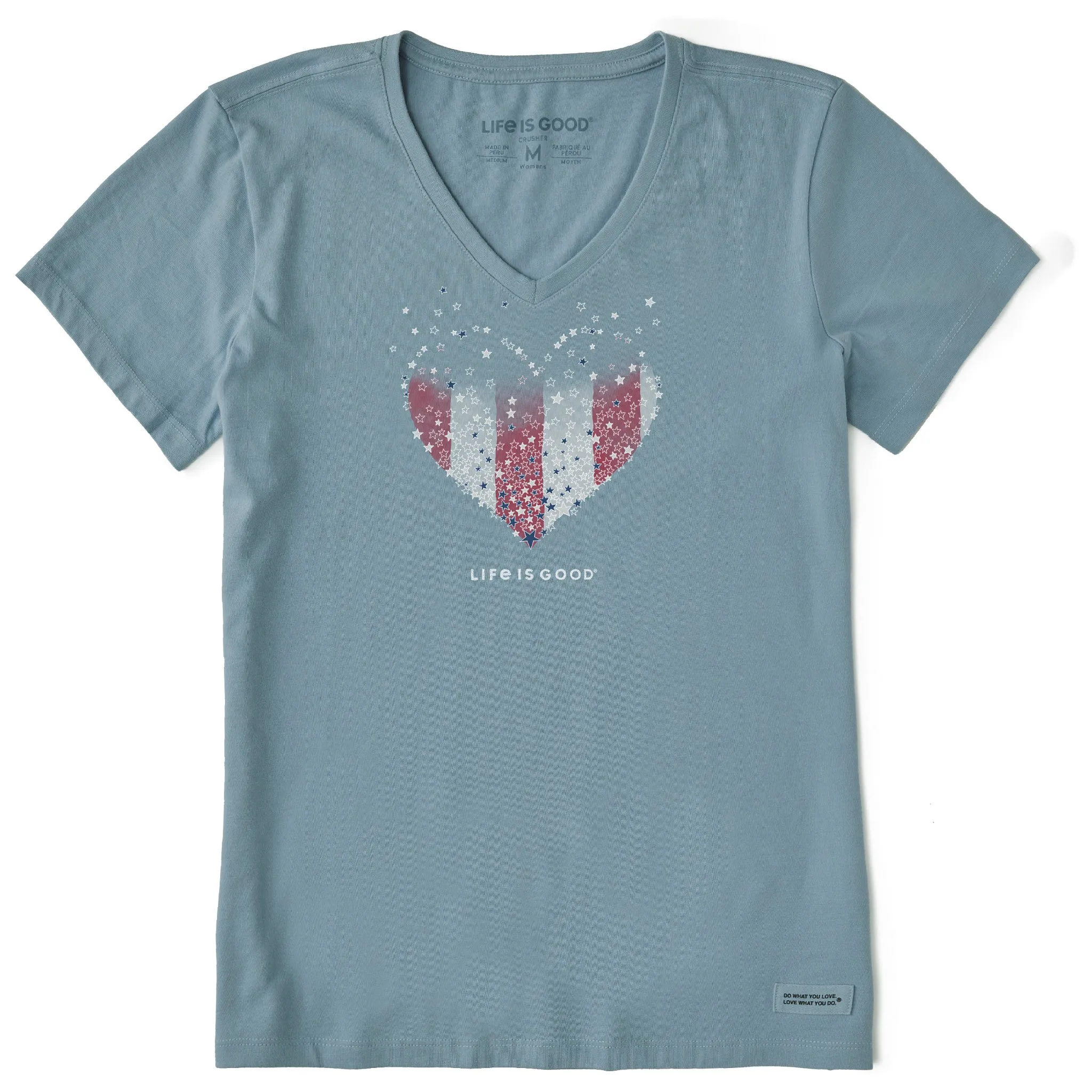 Women's Heart Stars and Stripes Short Sleeve Crusher Vee Life is Good