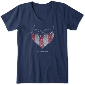 Women's Heart Stars and Stripes Short Sleeve Crusher Vee Life is Good