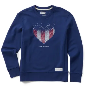 Women's Heart Stars and Stripes Simply True Fleece Crew Life is Good