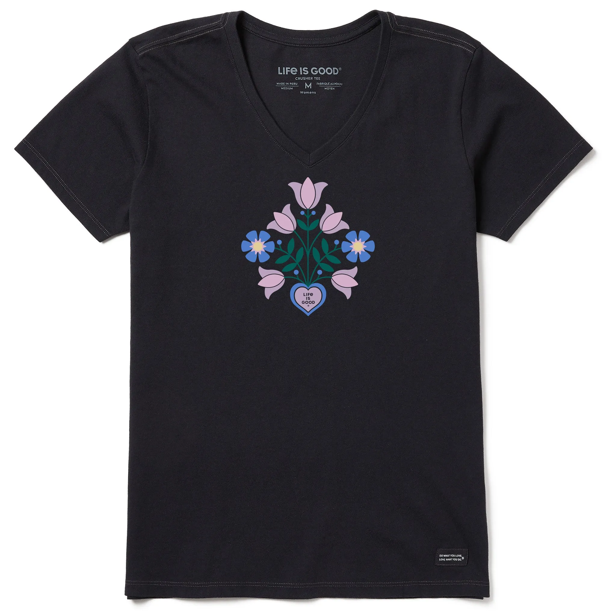 Women's Heart Vase Bouquet Short Sleeve Crusher-LITE Vee Life is Good