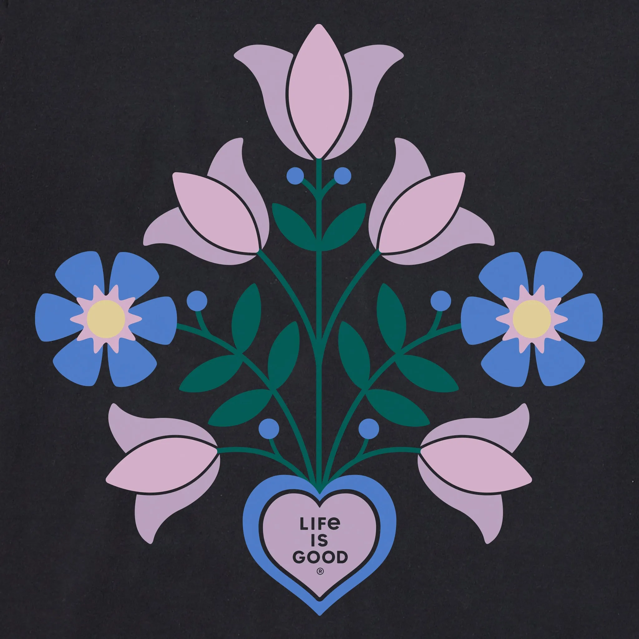 Women's Heart Vase Bouquet Short Sleeve Crusher-LITE Vee Life is Good