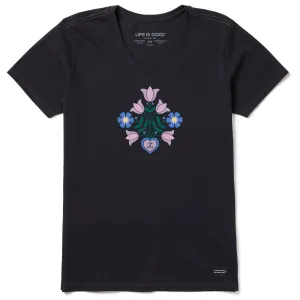 Women's Heart Vase Bouquet Short Sleeve Crusher-LITE Vee Life is Good