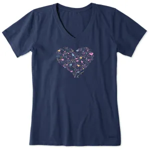 Women's Hearty Heart Short Sleeve Vee Life is Good