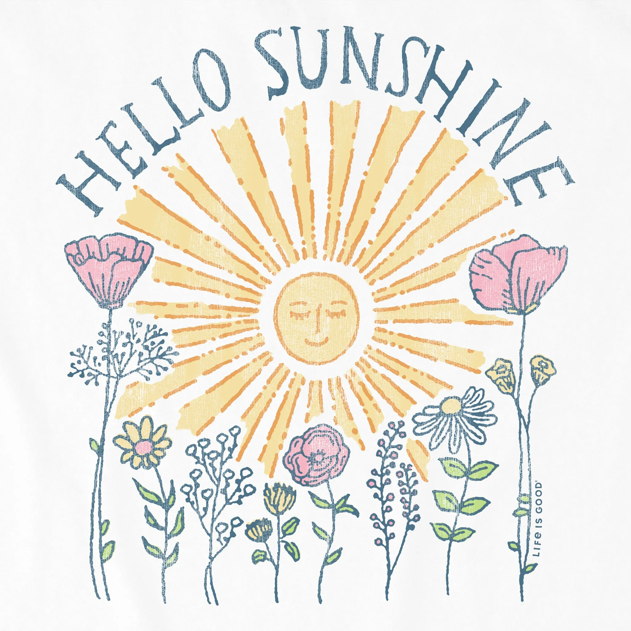 Women's Hello Sunshine Sun & Flowrs Short Sleeve Crusher Vee Life is Good