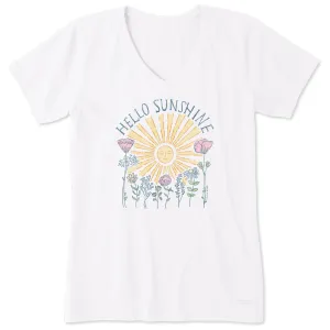 Women's Hello Sunshine Sun & Flowrs Short Sleeve Crusher Vee Life is Good