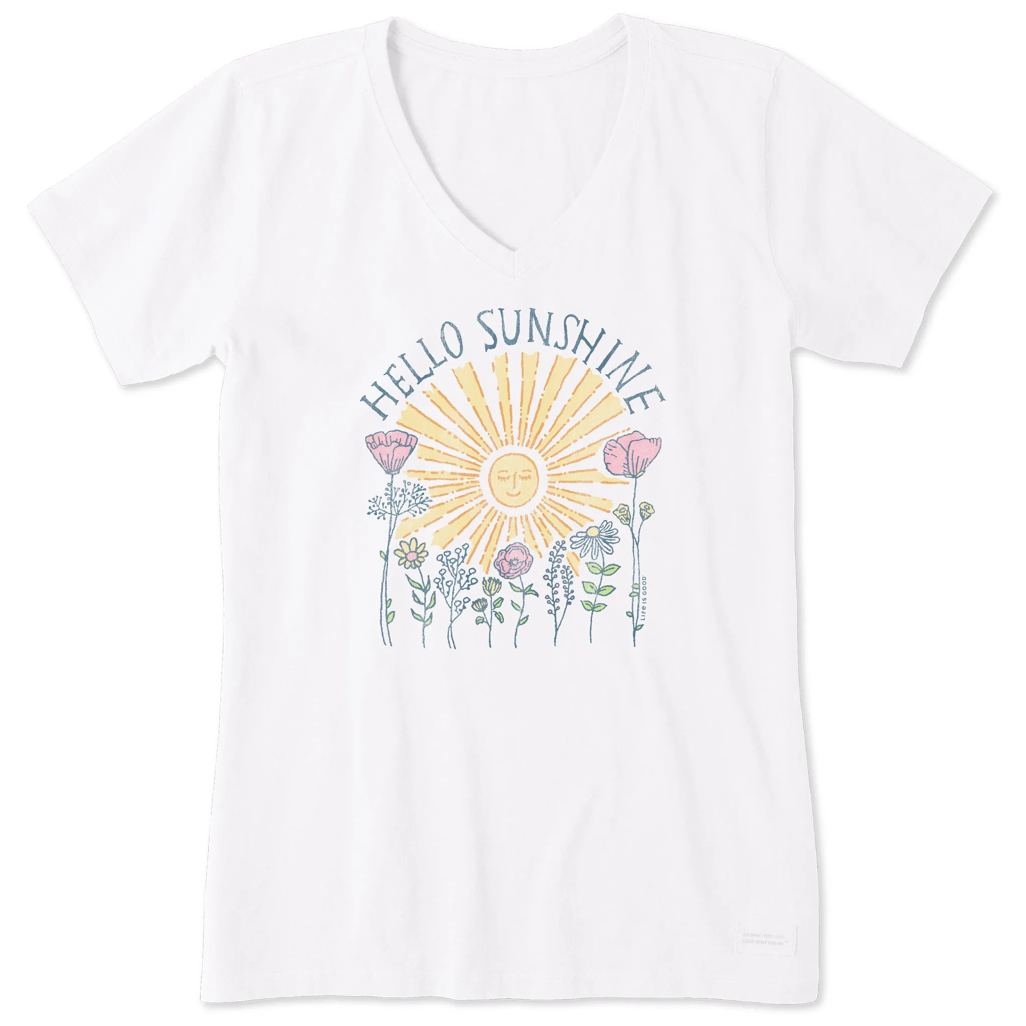 Women's Hello Sunshine Sun & Flowrs Short Sleeve Crusher Vee Life is Good