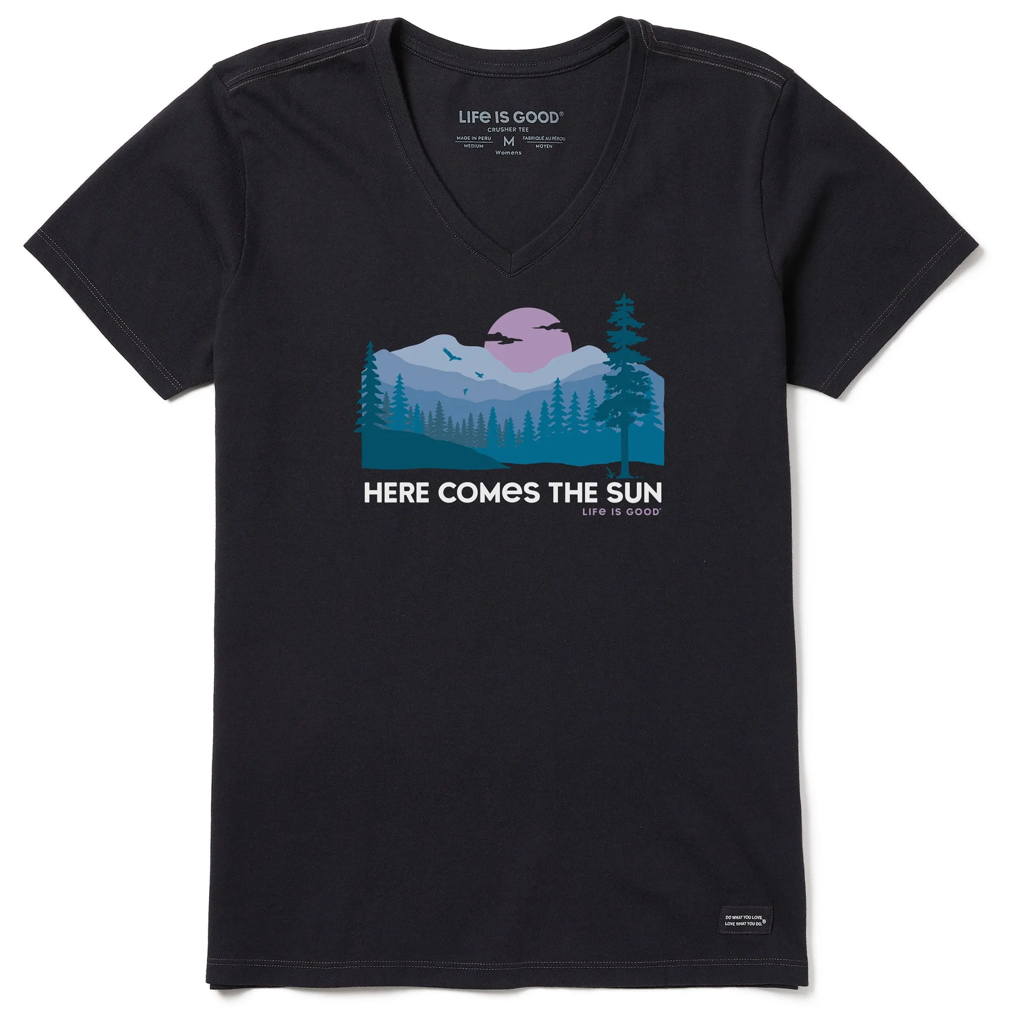 Women's Here Comes the Sun Evergreens Short Sleeve Crusher Vee Life is Good